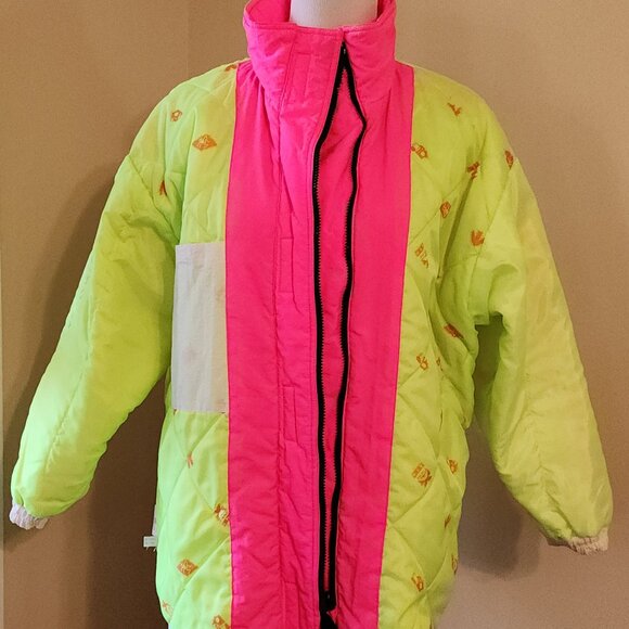 Vintage Ocean Pacific OP Pink & White Puffer Jacket Women's Size Large - X-Large - Picture 9 of 16